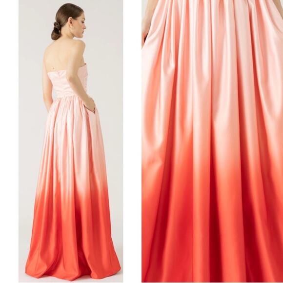 SAU LEE Teigen Strapless Blush Red Pink Ombre Maxi Gown Size 8 - Picture 6 of 13